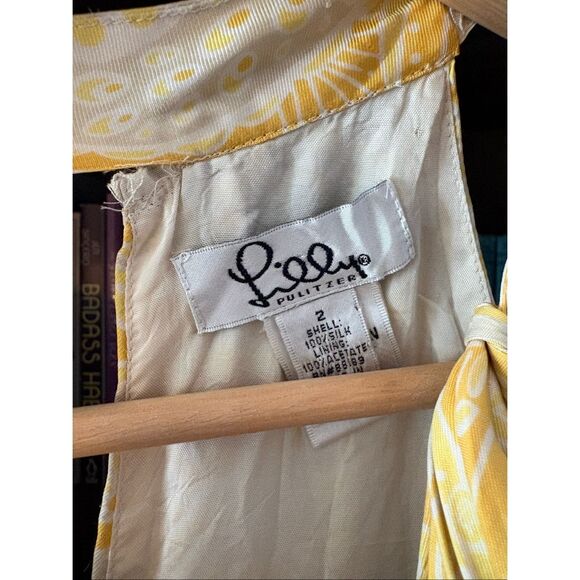 Vintage White Tag Lilly Pulitzer 100% Silk Yellow & White Midi Dress Size 2 - Picture 5 of 8